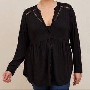 Torrid Size 2 Emma Rayon Long Sleeve Babydoll Top